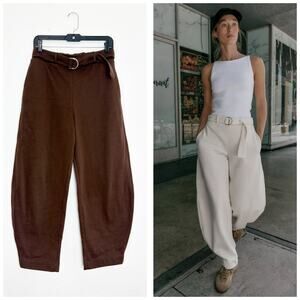 NWT Zara Brown Belted Barrel Sweatpants Trouser Size Medium Comfy Loungewear
